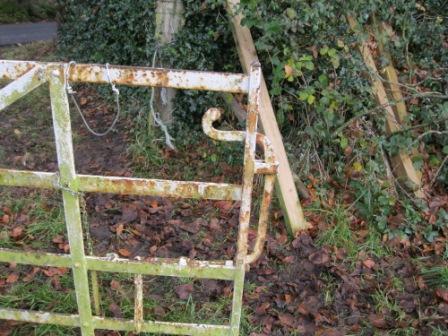 This old forge made gate in south east Meath seems to have doubled as a regular field gate and a type of hunting gate. It has a regular latch but also a high latch that could be reached from horseback (photo by Joan Mullen)