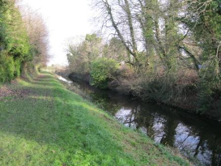 Royal Canal near the field known as ‘Horse Park’ at Enfield. The horses drawing the barges on the canal would have walked on the path along the left hand side of the canal in this photo. They would have been taken to the nearby ‘Horse Park’ field at night to graze and rest (photo by Joan Mullen)