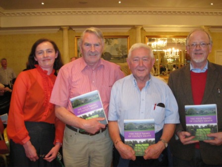 Joan Mullen, Project Co-ordinator; Eamonn Courtney, Cortown; Willie Hodgins, Bohermeen and Dr. Nollaig Ó’Muraíle, NUI Galway at the launch of the book ‘The Field Names of County Meath’. Dr. Nollaig Ó’Muraíle, an Irish place names expert assisted the group with translations of Irish field names.